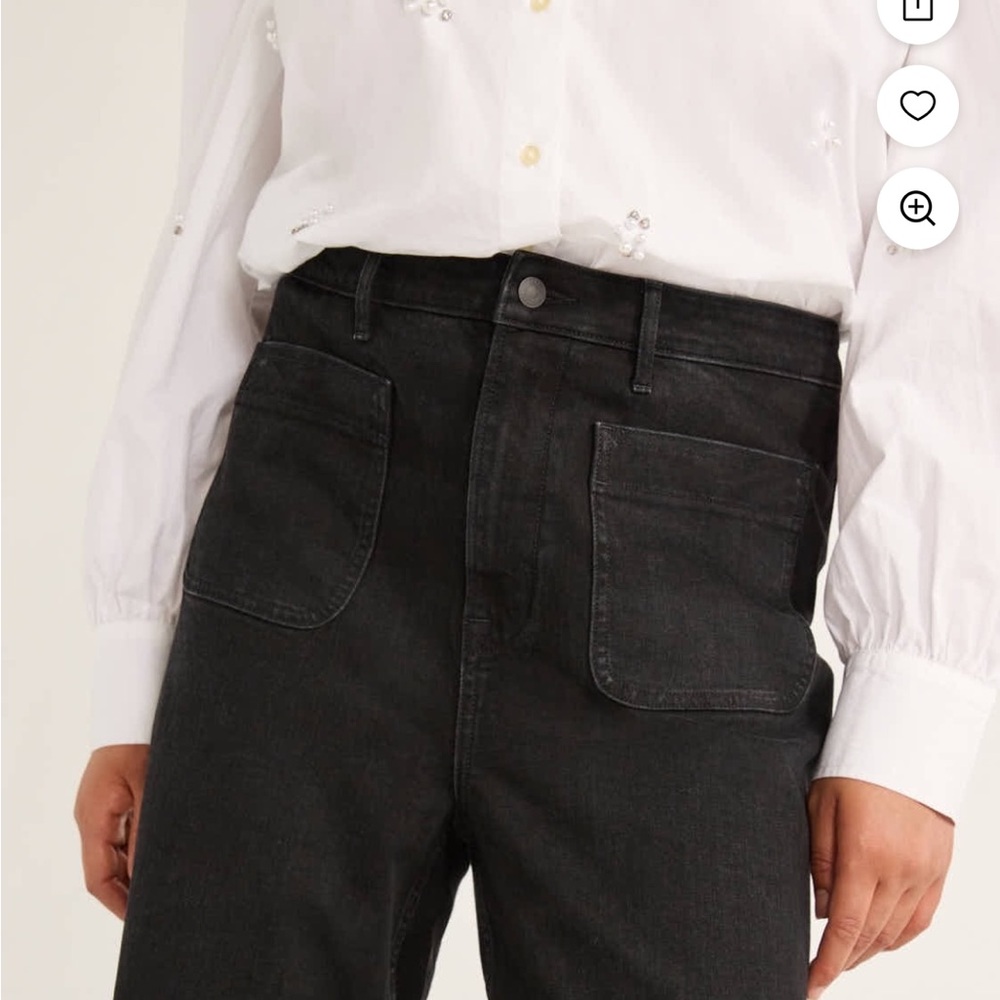 Patch Pockets Wide Leg Jeans  Women Free Assembly NEW 0 Black Denim High Rise